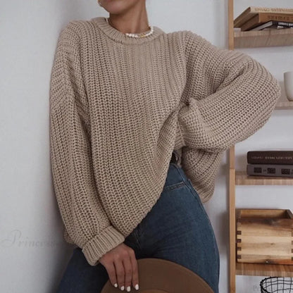 Three - Quarter Sleeve Elegant Khaki Sweater khaki / S