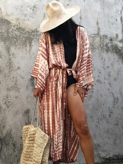 Tie Dye V-Neck Beach Cover Up color2 / One Size