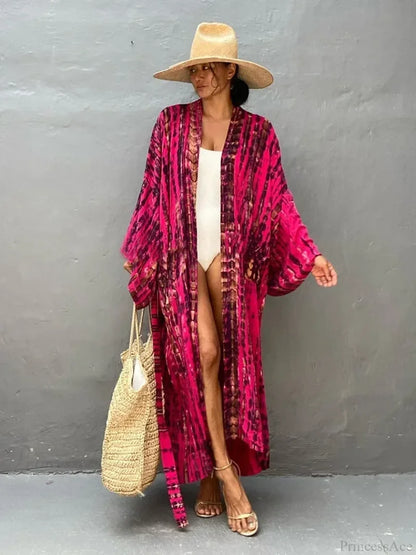 Tie Dye V-Neck Beach Cover Up color6 / One Size