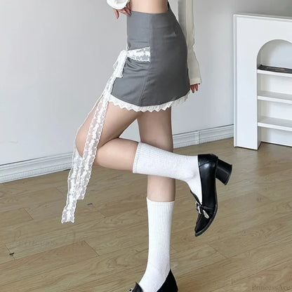Tie-Up High Waist Retro Skirt skirts-250223