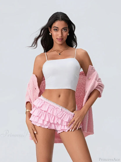 Tiered Ruffled Elastic Waist Short short-250223