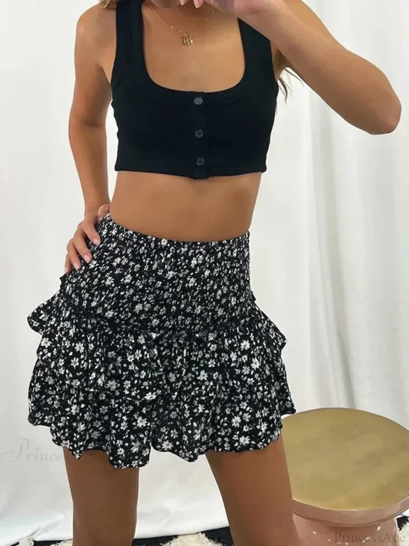 Tiered Ruffled Fairy Style Skirt Black / S skirts-250223