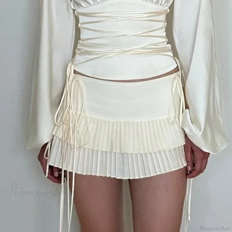 Tiered Side Tie-Up Mini Skirt WHITE / S skirts-250223