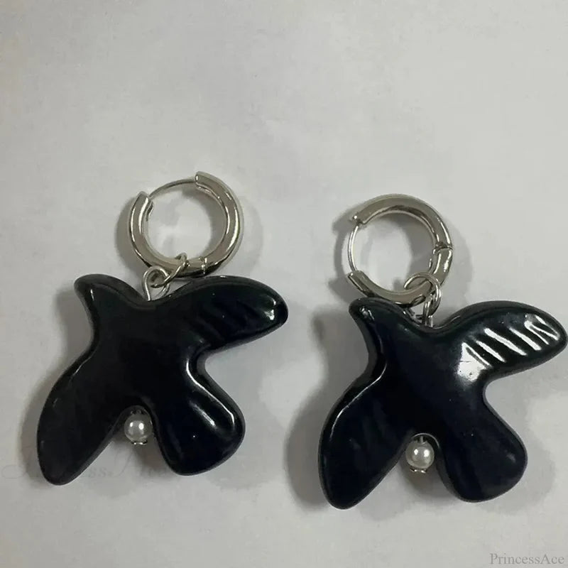 Tranquil Dove Ceramic Metal Circle Hoop Earring black