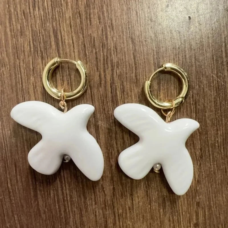 Tranquil Dove Ceramic Metal Circle Hoop Earring white3
