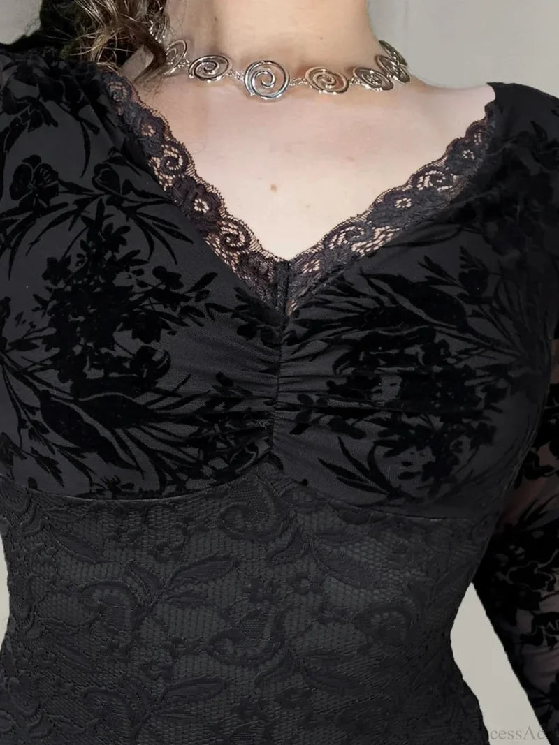 Transparent Lace V-neck Knitted Top