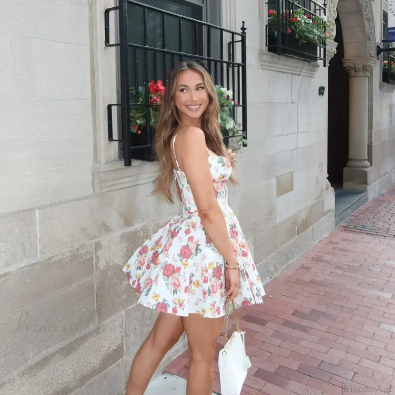 Tulle Skirt Floral Print A-line Floral Dress floraldress-250126