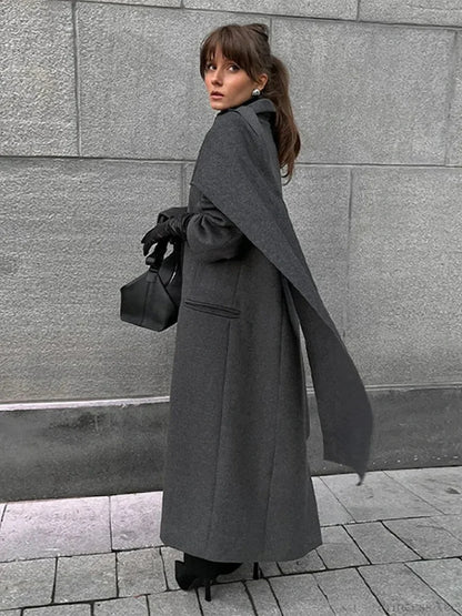 Turn-Down Collar Double-Breasted Overcoat