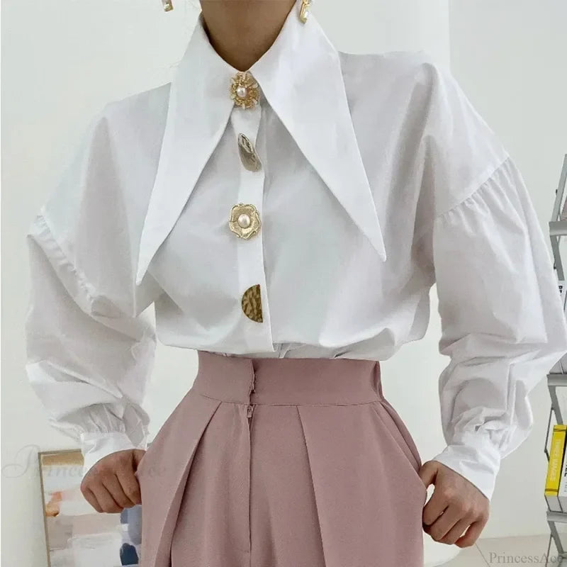Turn Down Collar Long Sleeve Comfortable Autumn Blouse blouse-250126