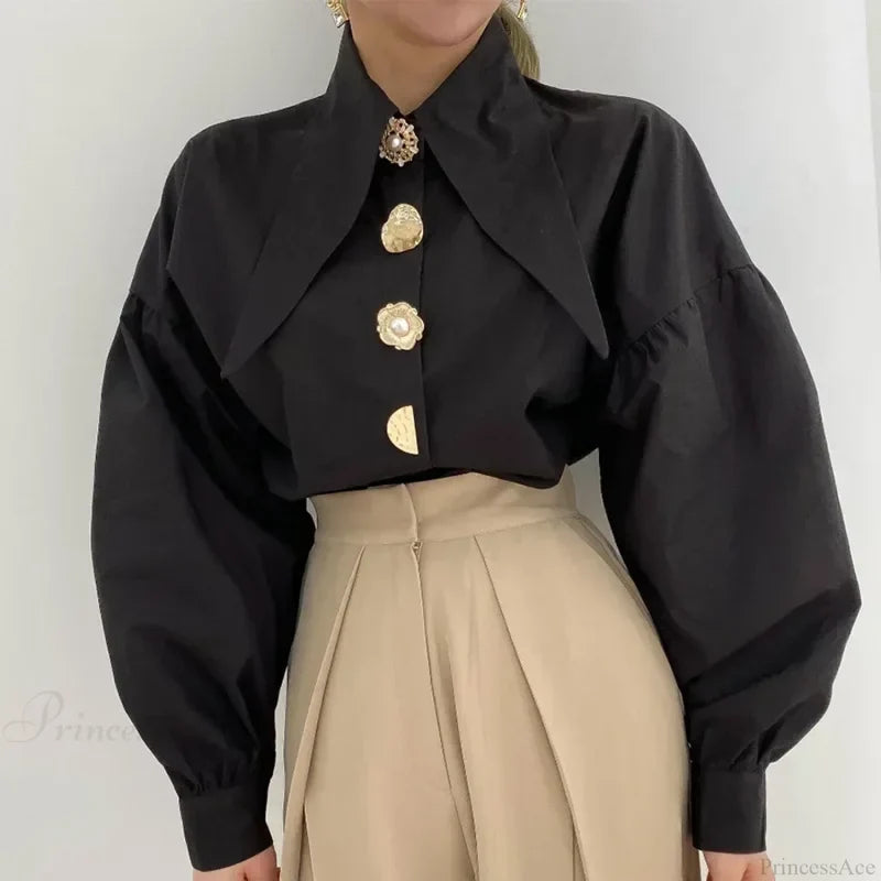 Turn Down Collar Long Sleeve Comfortable Autumn Blouse blouse-250126