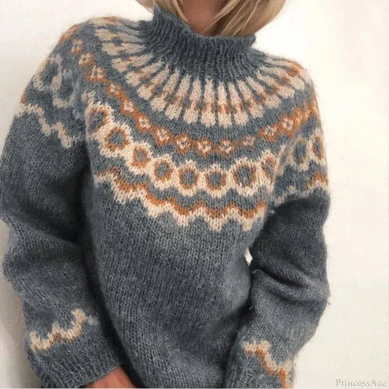 Turtleneck Crochet Streetwear Sweater gery / S