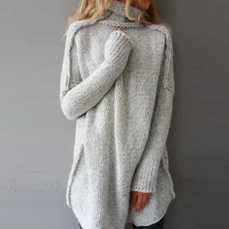 Turtleneck Loose Basic Sweater Dark Gray / S