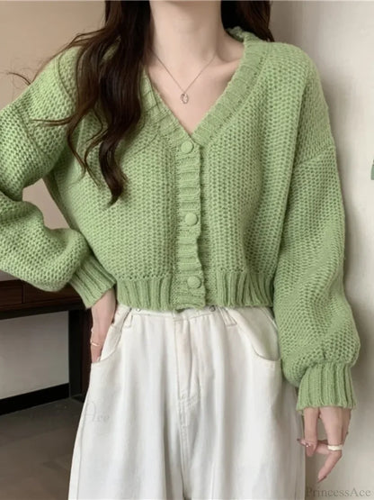 V-neck Button-Up Knit Cardigan
