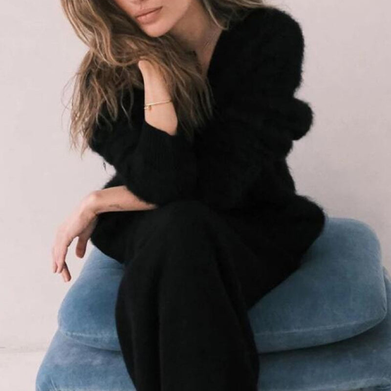 V-Neck Mink Wool Knit Cardigan