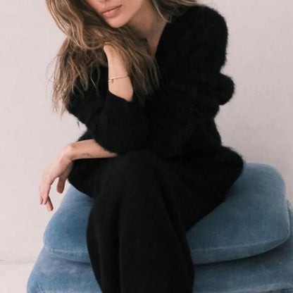 V-Neck Mink Wool Knit Cardigan