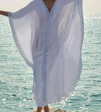V-Neck See Through Bikini Cover Up WHITE / One Size