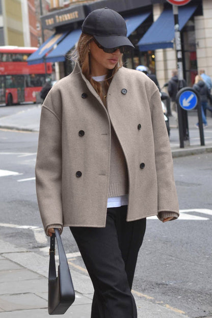 Vintage Brown V-Neck Wool Coat