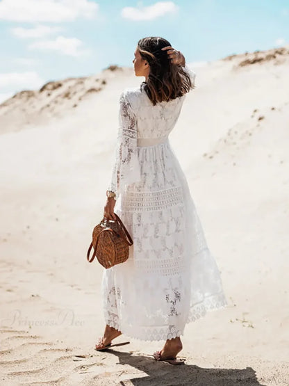Vintage Embroidery Loose White Red Boho Dress bohodress-250126