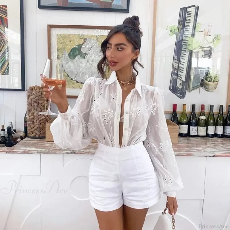 Vintage Floral Embroidery Hollow Out Puff Sleeve Boho Blouse bohoblouse-250126