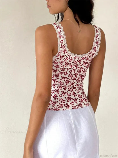 Vintage Floral Lace Trim Sleeveless Crop Top croptop-250126