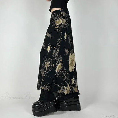 Vintage Floral Print Low Rise Slim-Fitting Streetwear Skirt skirt-250126