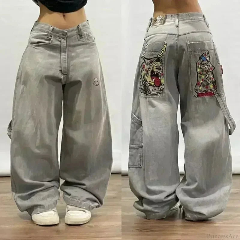 Vintage Gothic Cross Wings Stitched Pant grey / M