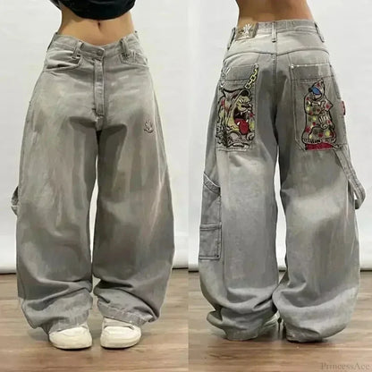 Vintage Gothic Cross Wings Stitched Pant grey / M