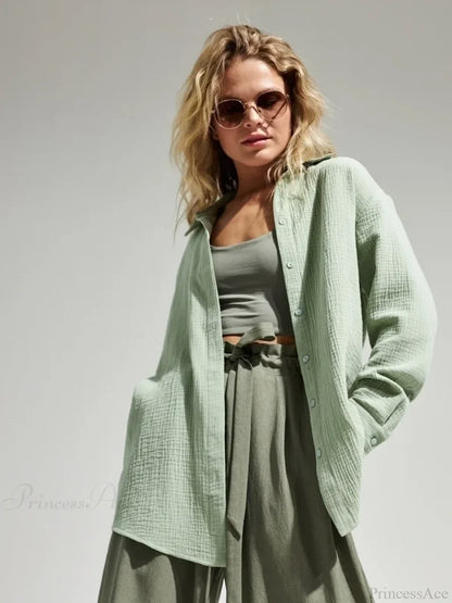 Vintage Loose Fit Blouse Light Green / S blouse-250223
