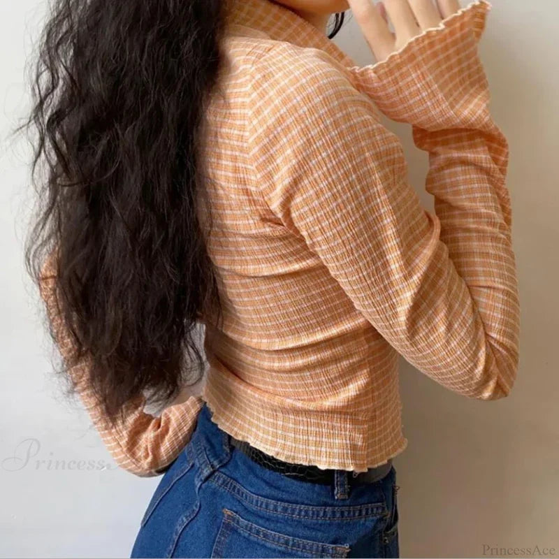 Vintage Plaid Long Sleeve Blouse blouse-250223