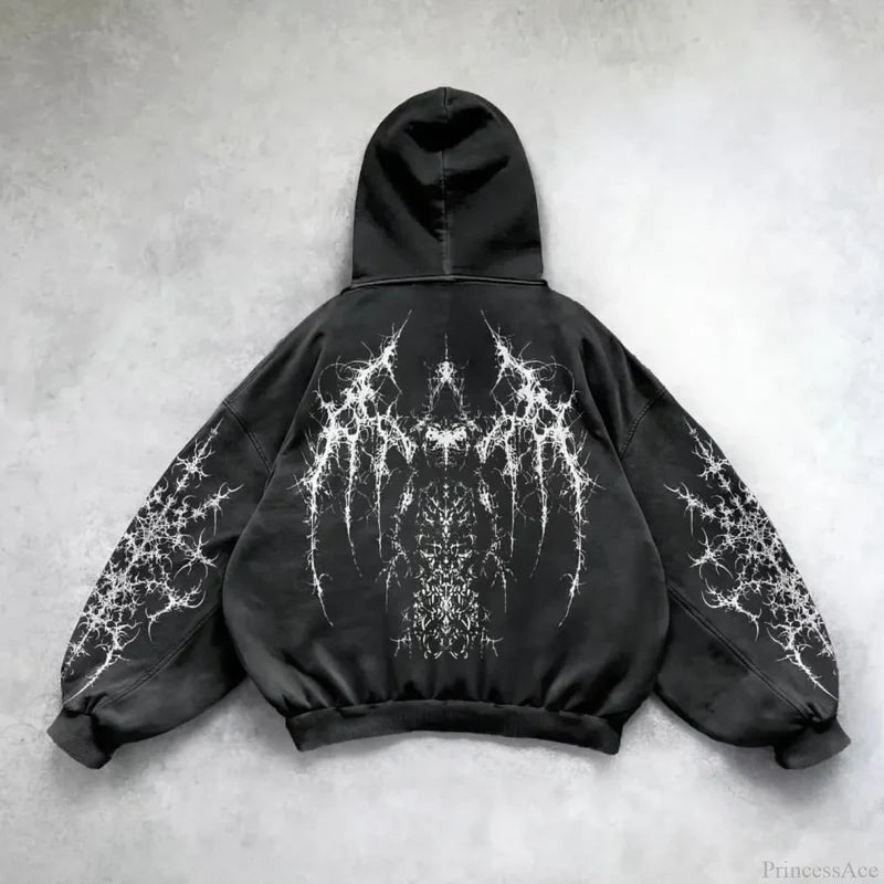 Vintage Punk Printed Casual Hoodie black 2 / M