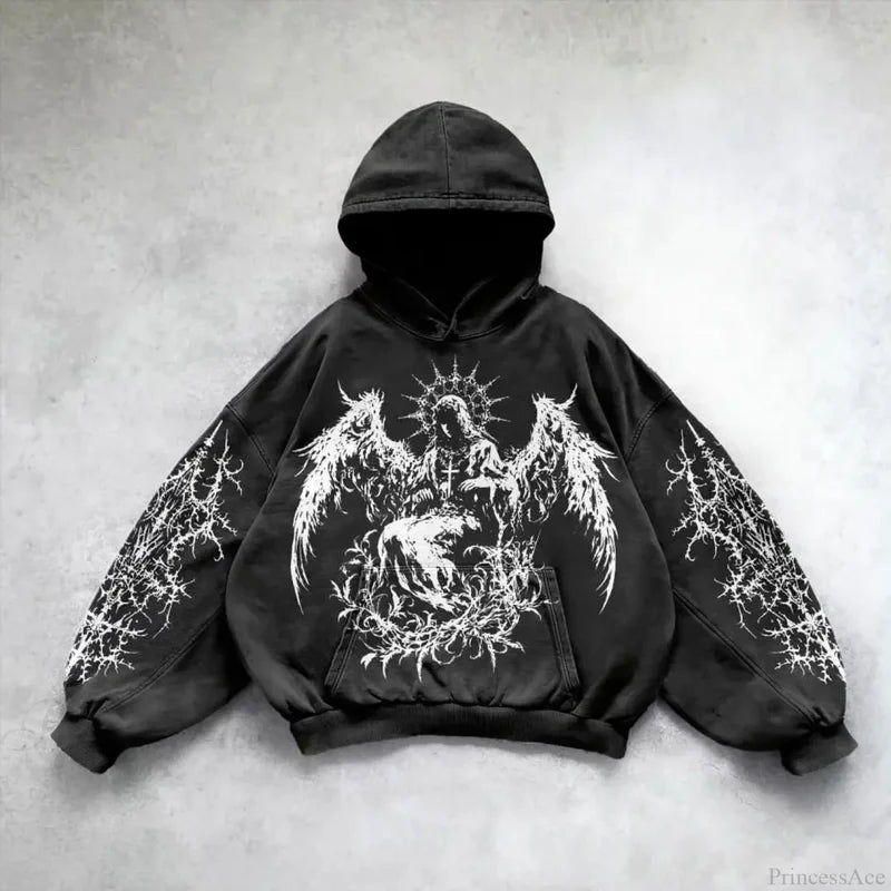 Vintage Punk Printed Casual Hoodie black 3 / M