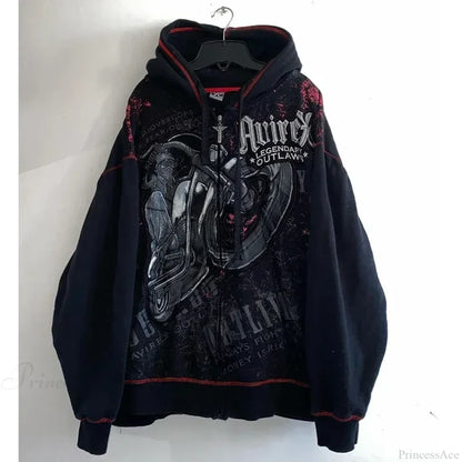 Vintage Skull Rose Print Hoodie black 2 / S