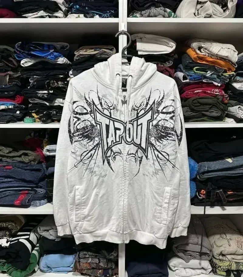 Vintage Skull Rose Print Hoodie white / S