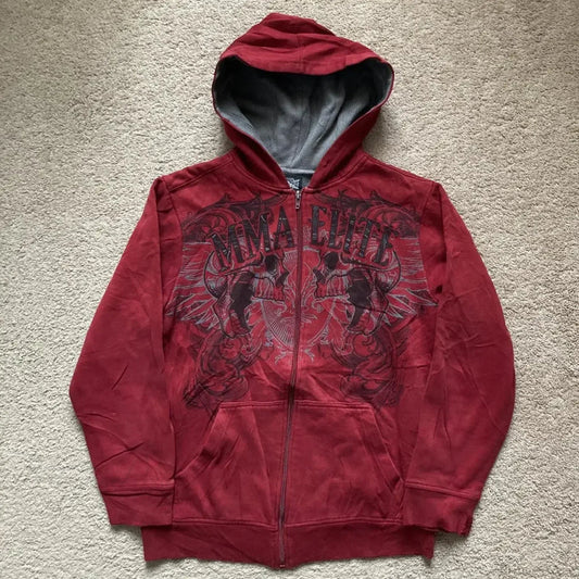 Vintage Skull Wing Zip Up Hoodie red / M