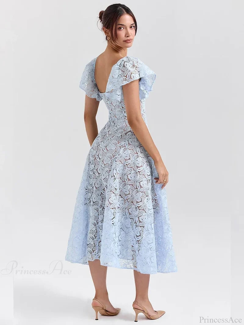 Waist Wrap Lace Vacation Dress vacationdress-250223