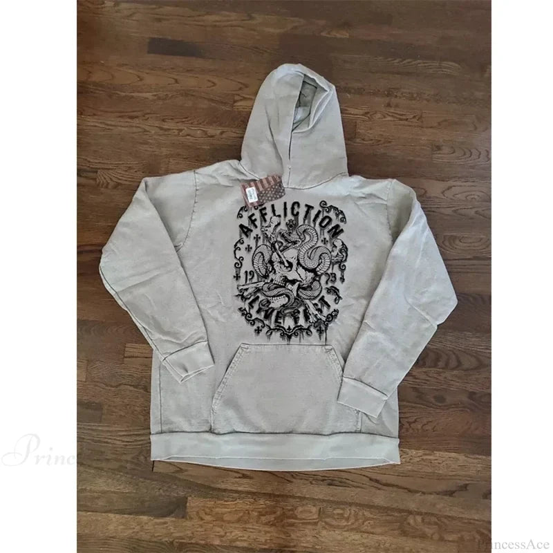 Washed Gothic Letter Zipper Hoodie white / S