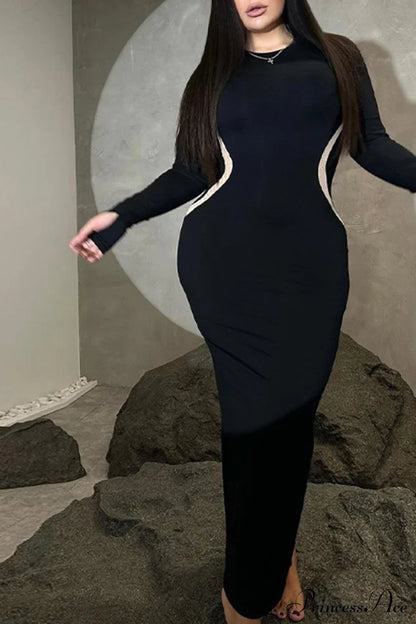 Wavy Slim Fit Midi Dress With Contrast Dresses
