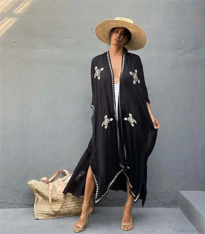 White Crochet Pareos Bikini Cover Up black / One Size
