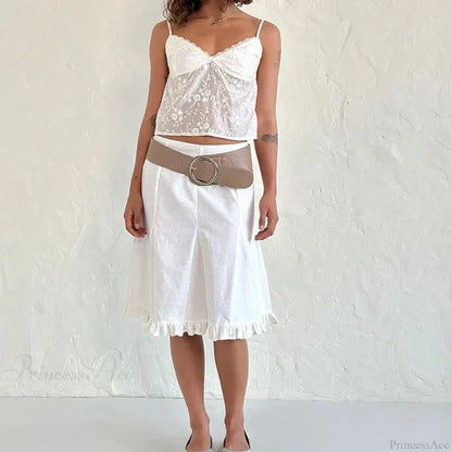 White Jacquard Floral Lace Trim V Neck Kawaii Fairycore 00s Y2K Camisole Crop Top croptop-250126
