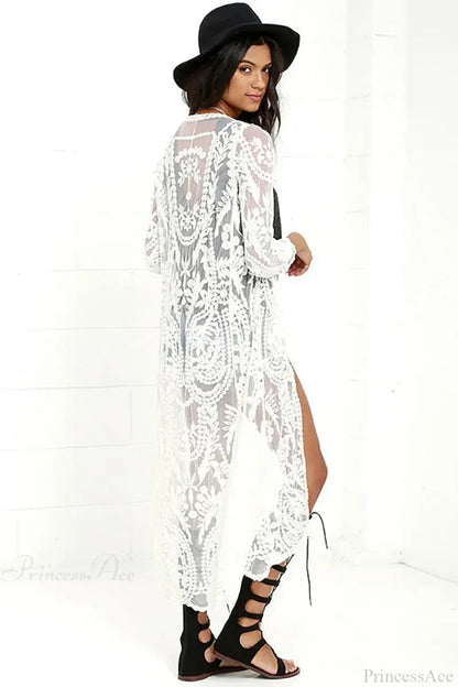 White Lace Kimono Boho Bikini Cover up bohocoverup-250126