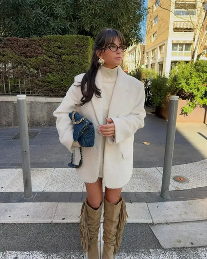 White Single Breasted Woolen Coat White / S