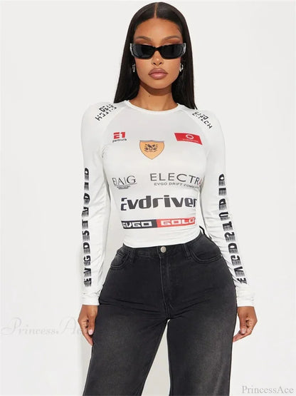 Winter Motor Style Letter Print Cyber Slim Knit Top knittop-250126