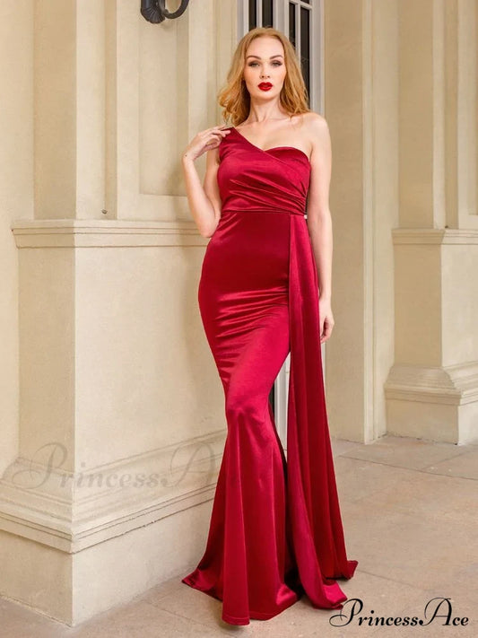 Women’s Blue Evening Green Gown Full-Length Party Royal With Sexy Satin Long Ribbon Draped Dress