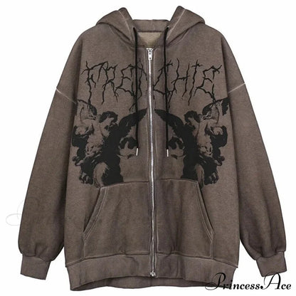 Y2K Butterfly Print Hoodies Brown / S Sweatshirts & Hoodies-L
