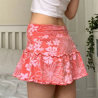 Y2K Floral Frill Trim Skirt skirts-250223