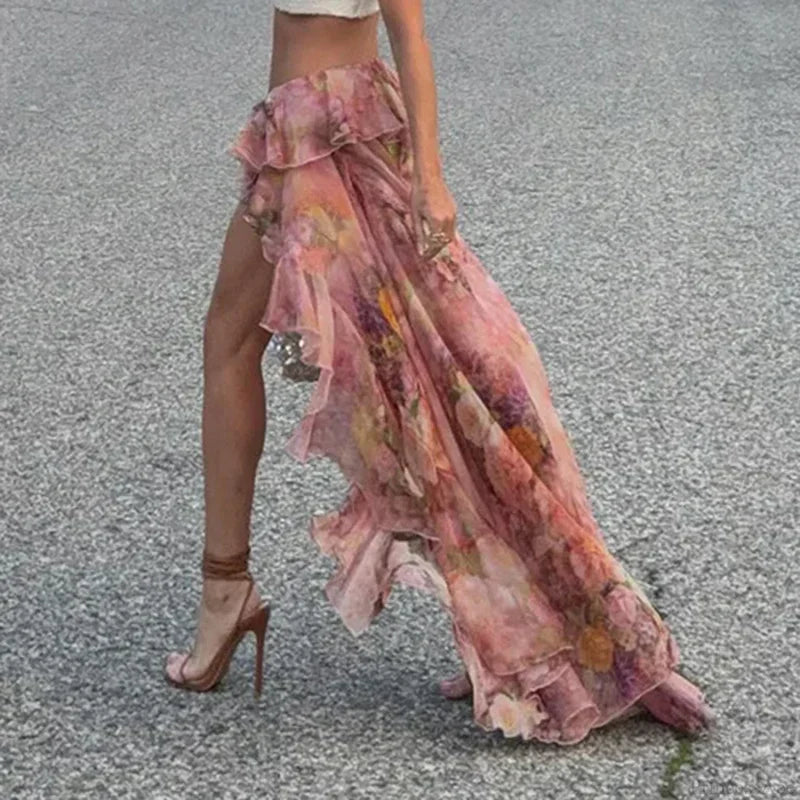 Y2K Floral Printed Low Waist Lace Holiday Skirt skirt-250126