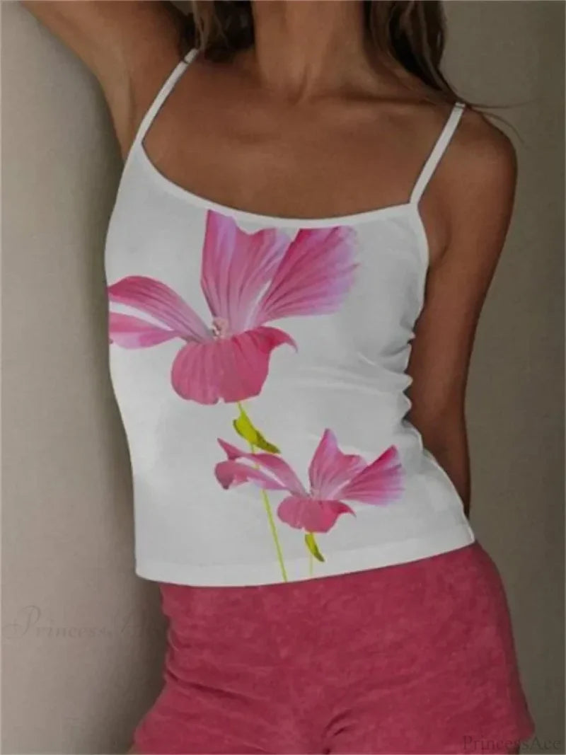 Y2K Flower Print Slim Strap Tank Crop Top croptop-250126