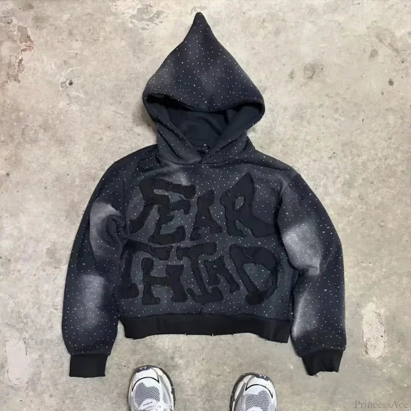 Y2K Gothic Skull Design Hoodie black1 / S