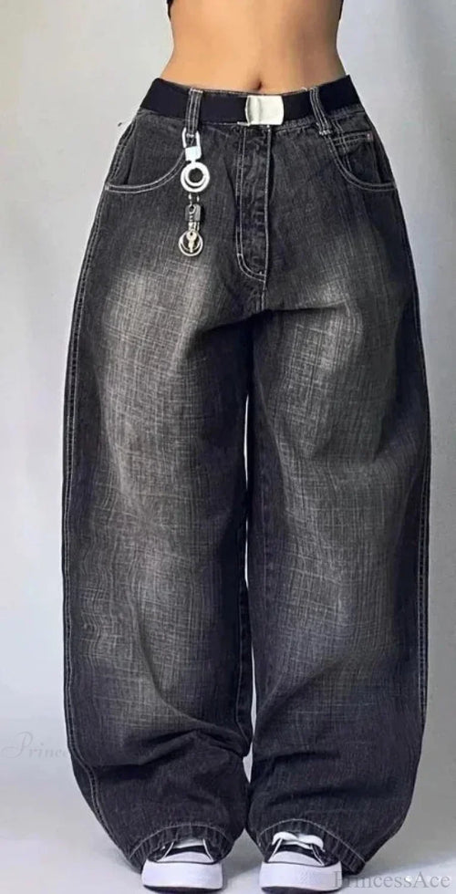 Y2K Gothic Straight Loose Pant black / M