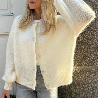 Y2K Long Sleeve Pullover Knit Casual Cardigan white / S cardiagn-250126